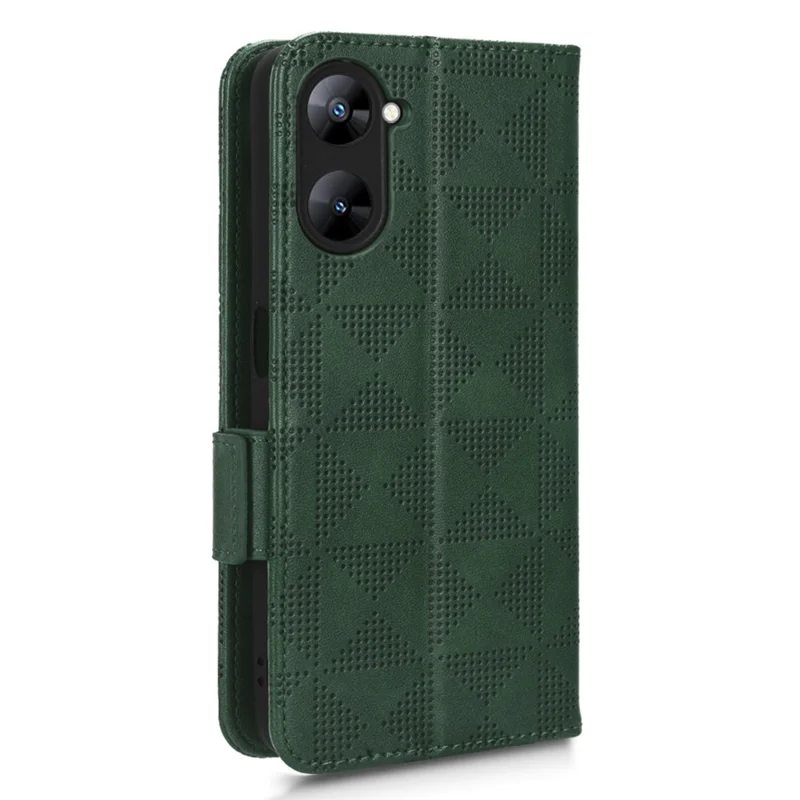 For Realme V30t / V30 5G Shockproof PU Leather Phone Case Imprinted Triangle Stand Wallet Cover - Green
