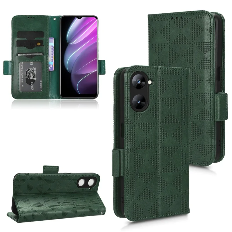For Realme V30t / V30 5G Shockproof PU Leather Phone Case Imprinted Triangle Stand Wallet Cover - Green