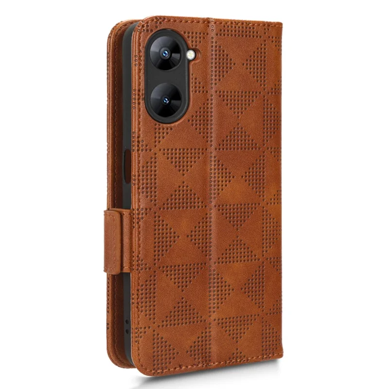 غطاء هاتف مقاوم للصدمات من جلد PU لـ Realme V30t / V30 5G بغطاء محفظة وحامل بنمط مثلث - بني