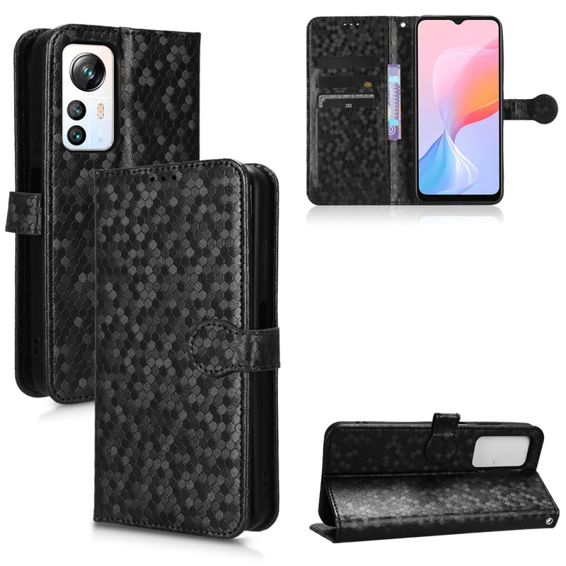 Phone Case for Blackview A85 Wallet Phone Case Dot Pattern Imprinted Leather Cover Shockproof Stand Phone Shell - Black