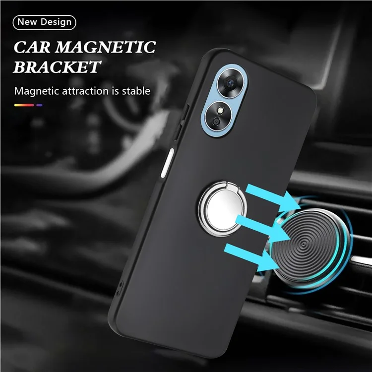 Para Oppo A17 4G / A17k 4G Matte TPU Phone Case Anel Kickstand Bump Proof Cover Support Car Magnet Mount - Prata