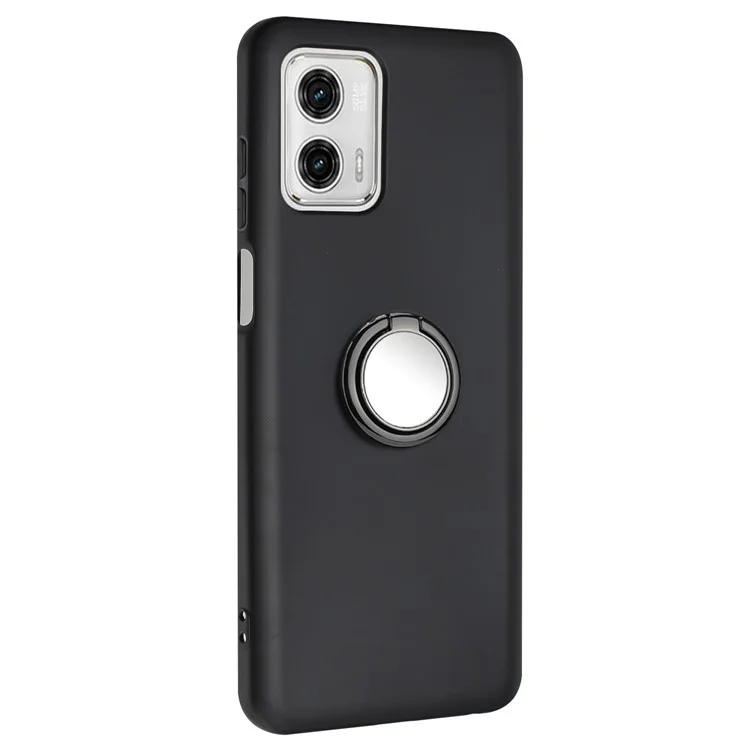 Per Motorola Moto G73 5G Custodia Telefonica in TPU con Texture Opaca, Supporto ad Anello, Supporto per Auto con Magnete - Nero