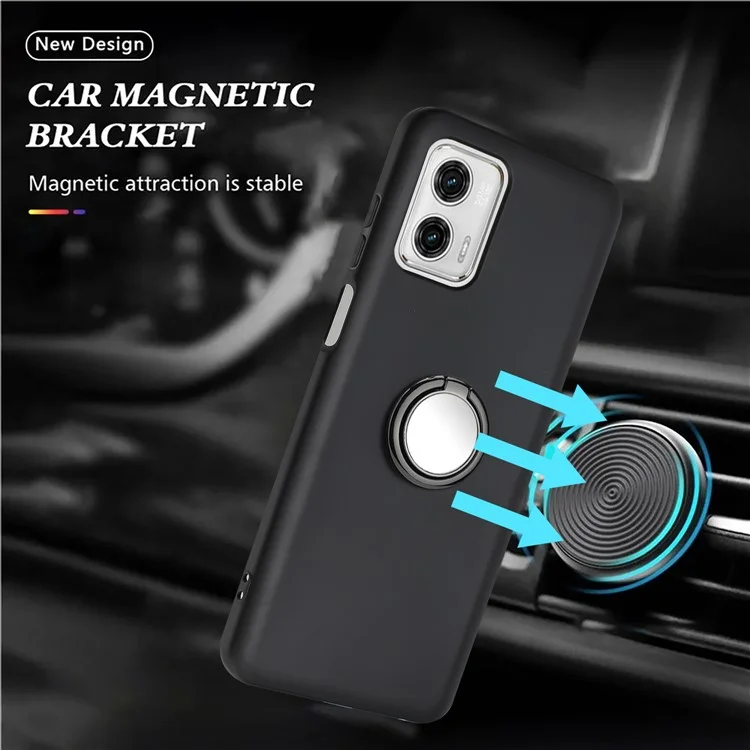 Per Motorola Moto G73 5G Custodia Telefonica in TPU con Texture Opaca, Supporto ad Anello, Supporto per Auto con Magnete - Nero