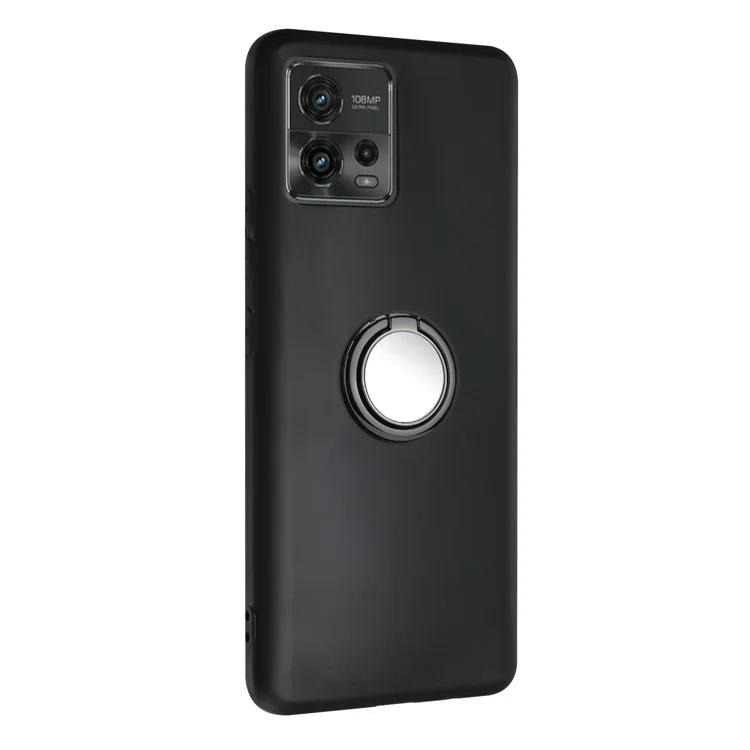 Para Motorola Moto G72 4G Funda de teléfono con textura mate TPU Anillo Soporte Protectora Soporte Montaje magnético - Negro