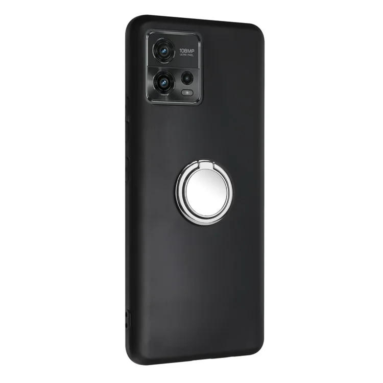 For Motorola Moto G72 4G Matte Texture TPU Phone Case Ring Kickstand Protective Cover Support Magnet Mount - Silver