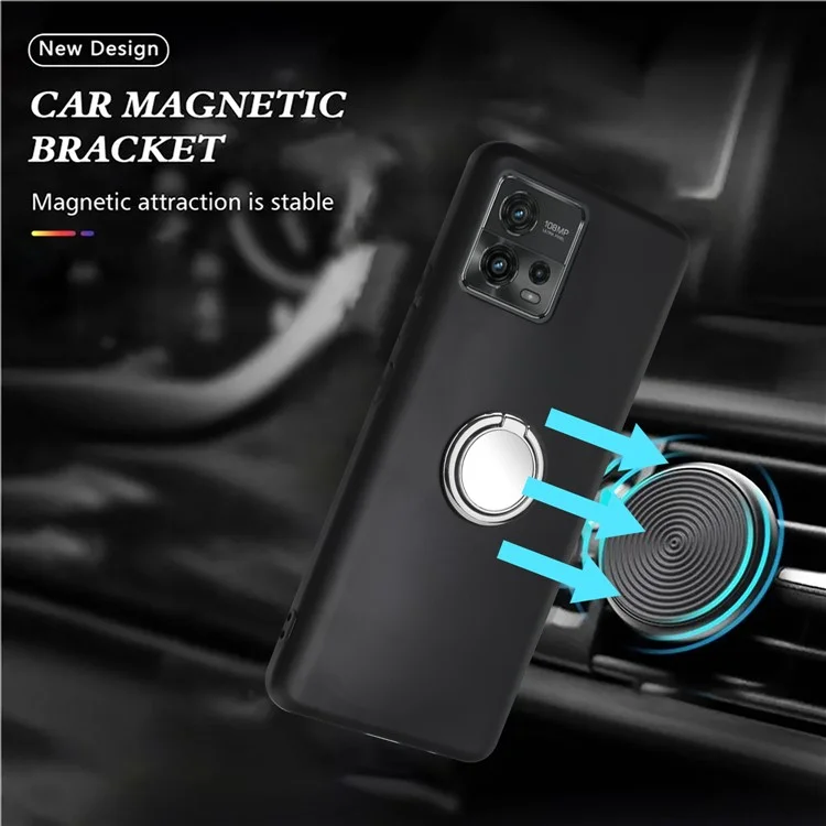 For Motorola Moto G72 4G Matte Texture TPU Phone Case Ring Kickstand Protective Cover Support Magnet Mount - Silver