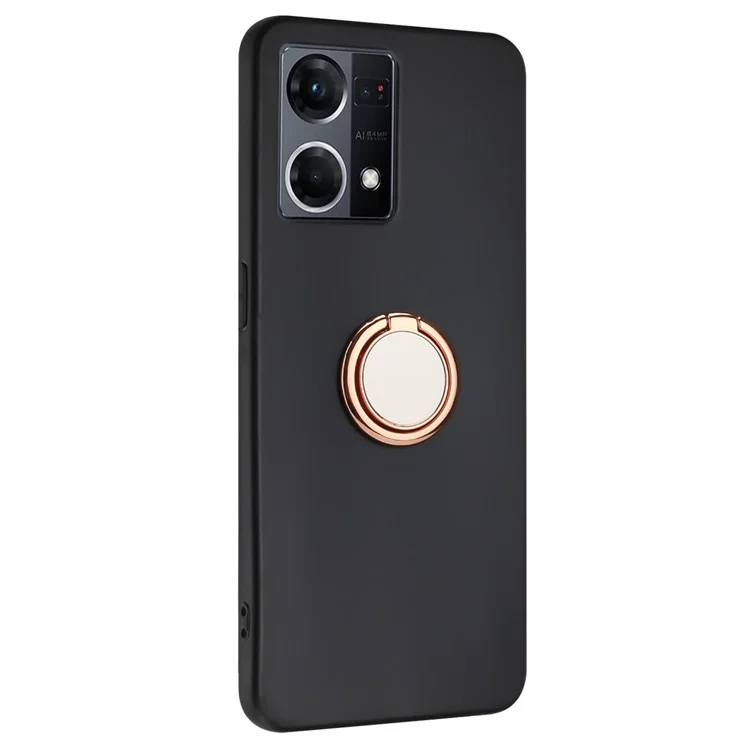Coque TPU pour Oppo Reno7 4G / Reno8 4G Protecteur de téléphone Mat avec anneau de support - Or Rose