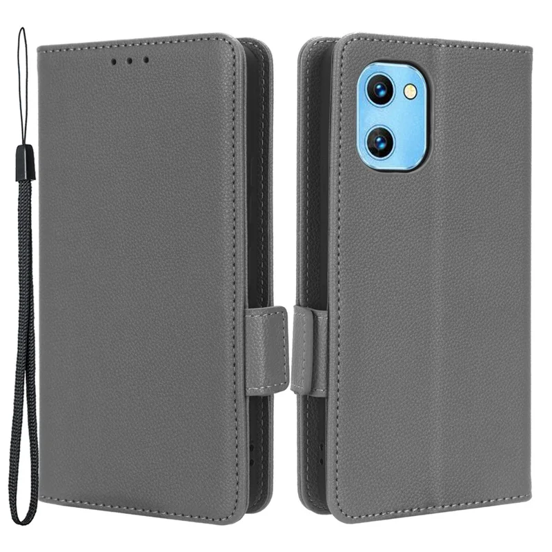 For Umidigi G1 / G1 Max PU Leather Case Litchi Texture Folio Flip Wallet Stand Phone Cover - Grey