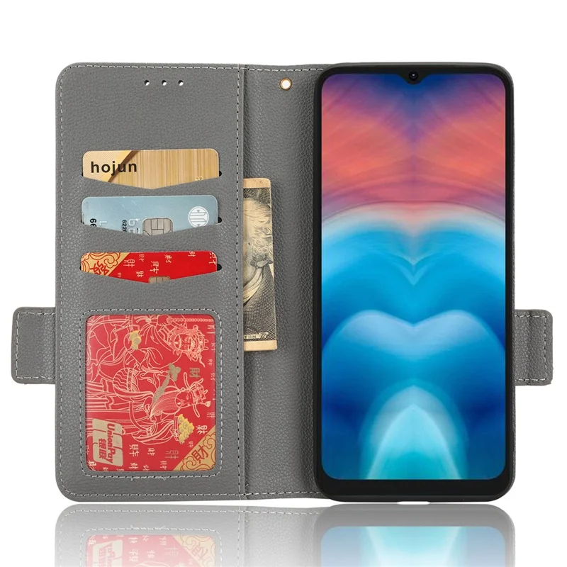 For Umidigi G1 / G1 Max PU Leather Case Litchi Texture Folio Flip Wallet Stand Phone Cover - Grey