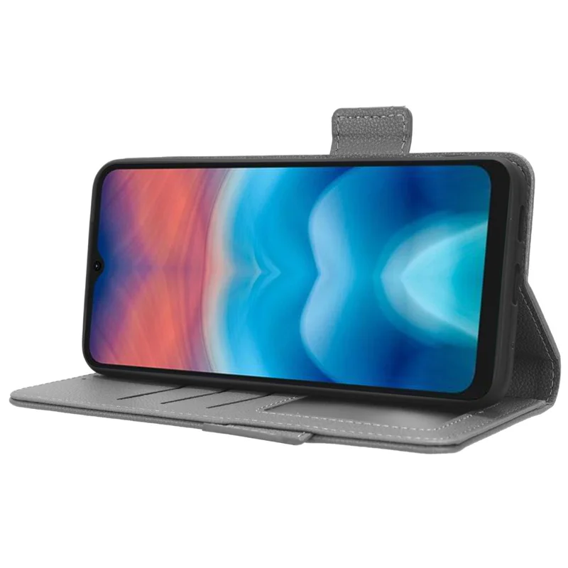 For Umidigi G1 / G1 Max PU Leather Case Litchi Texture Folio Flip Wallet Stand Phone Cover - Grey