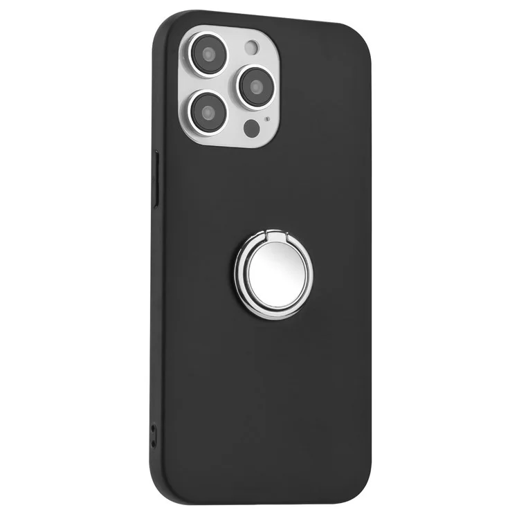 Cellphone Cover for iPhone 14 Pro Ring Kickstand Matte TPU Phone Case Support Car Magnet Mount - Silver
