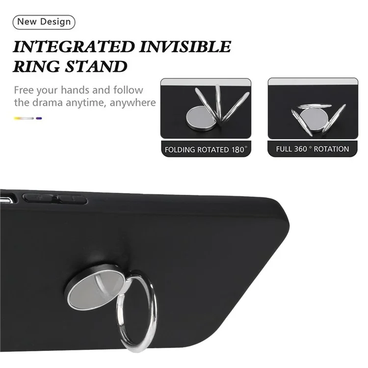 Cellphone Cover for iPhone 14 Pro Ring Kickstand Matte TPU Phone Case Support Car Magnet Mount - Silver