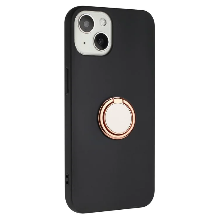 Capa Protetora TPU com Suporte Anel para iPhone 13 6.1 polegadas, Caso de Telefone Fosco com Suporte para Montagem Magnética do Carro - Rose Gold
