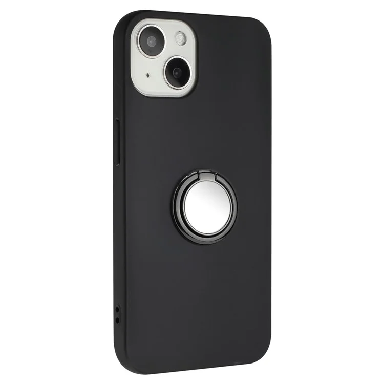 Pour iPhone 14 Ring Kickstand Matte Anti-scratch TPU Cover Phone Case Support Car Magnet Mount - Noir