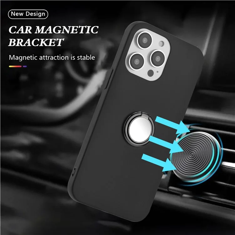 Pour iPhone 14 Pro Max Soft TPU Cover Frosted Mobile Phone Shell avec support de bague rotative - Noir