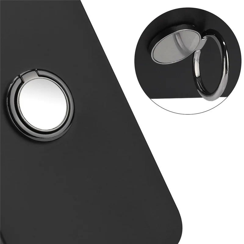 Pour iPhone 14 Pro Max Soft TPU Cover Frosted Mobile Phone Shell avec support de bague rotative - Noir