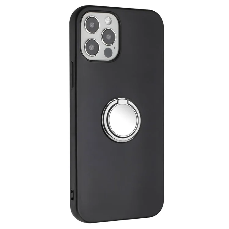 For iPhone 12 Pro Max 6.7 inch Matte Shell, TPU Cover Mobile Phone Case with Ring Holder Kickstand - Silver