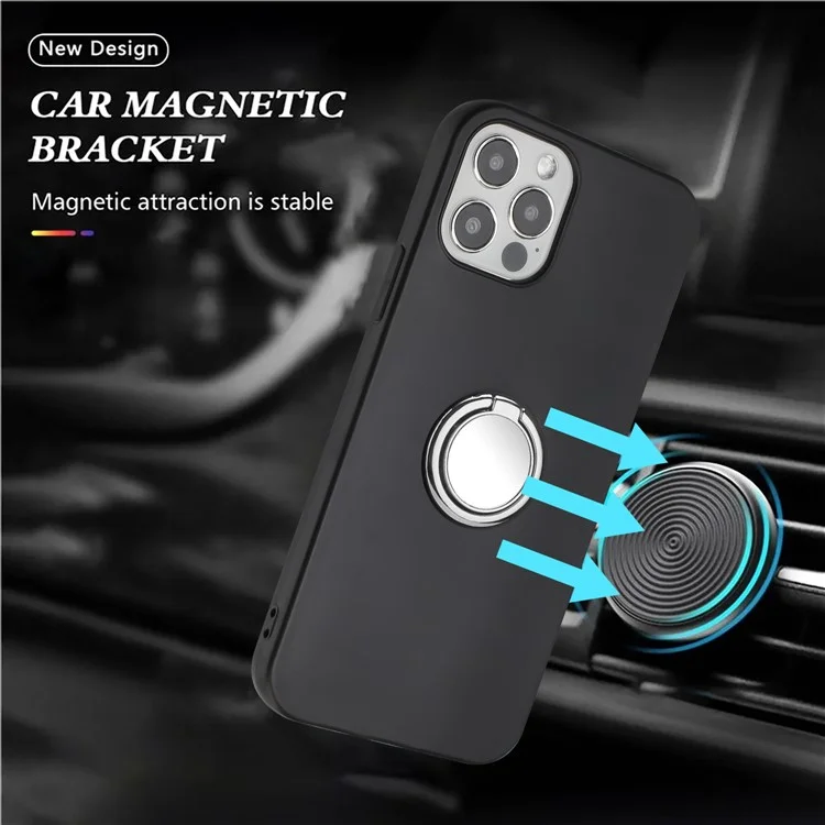 For iPhone 12 Pro Max 6.7 inch Matte Shell, TPU Cover Mobile Phone Case with Ring Holder Kickstand - Silver