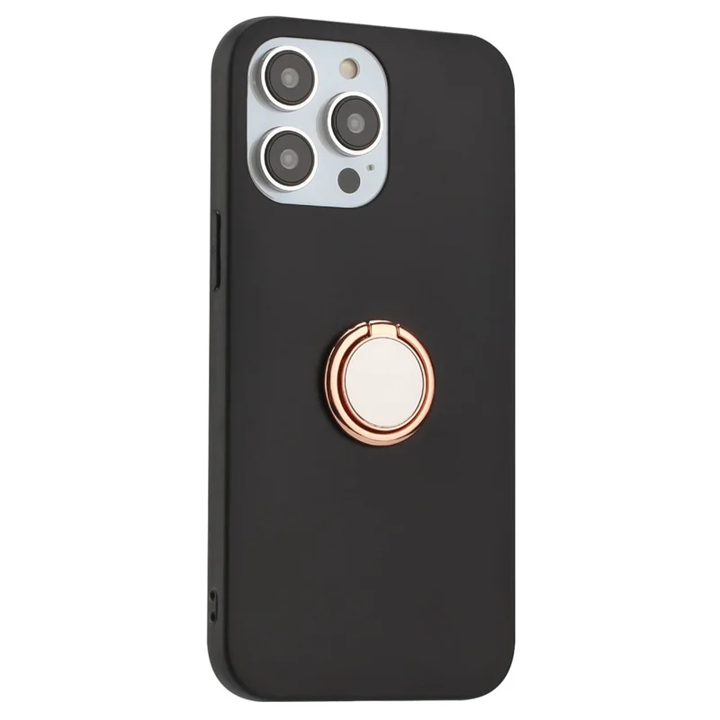 Matte Shell for iPhone 13 Pro Max 6.7 inch TPU Cover Mobile Phone Case with Ring Kickstand - Rose Gold