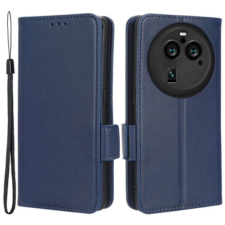 Для Oppo Find X6 Pro Litchi Texture PU Кожаный Чехол Folio Flip Wallet Stand Phone Cover - Темно-Синий