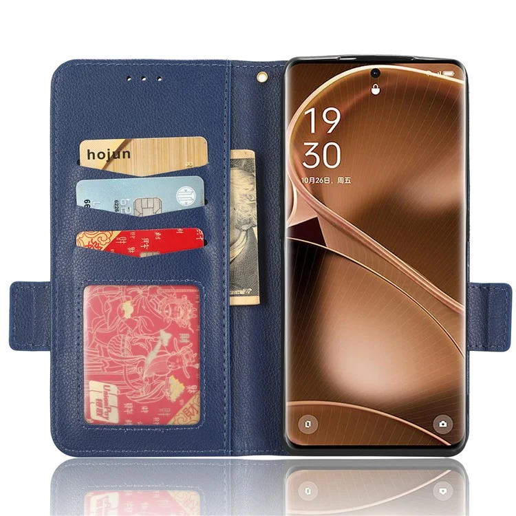 Для Oppo Find X6 Pro Litchi Texture PU Кожаный Чехол Folio Flip Wallet Stand Phone Cover - Темно-Синий