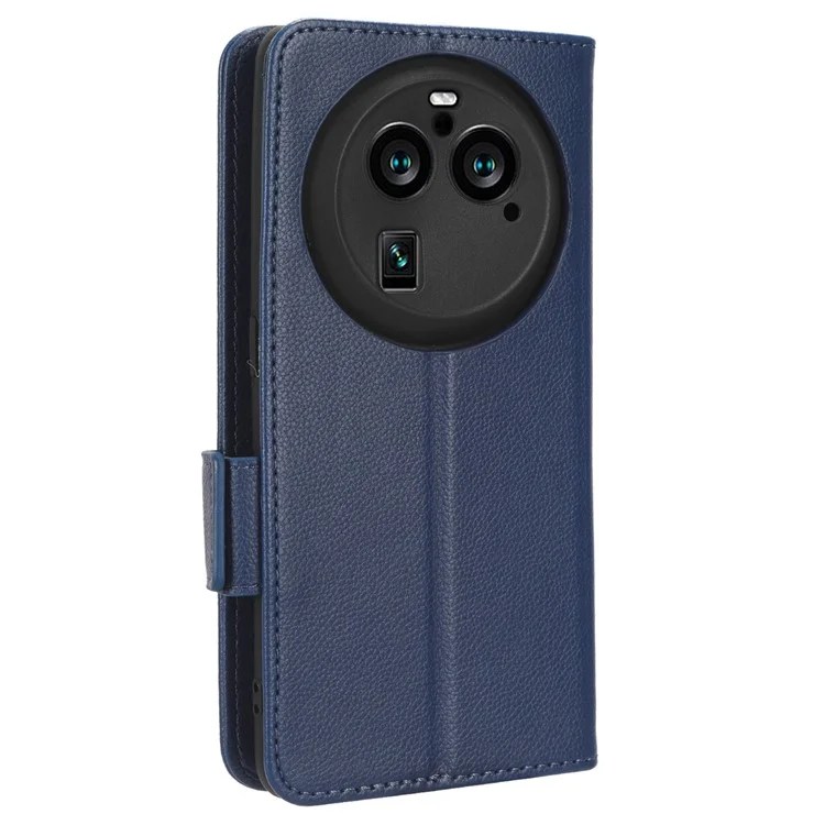 Для Oppo Find X6 Pro Litchi Texture PU Кожаный Чехол Folio Flip Wallet Stand Phone Cover - Темно-Синий