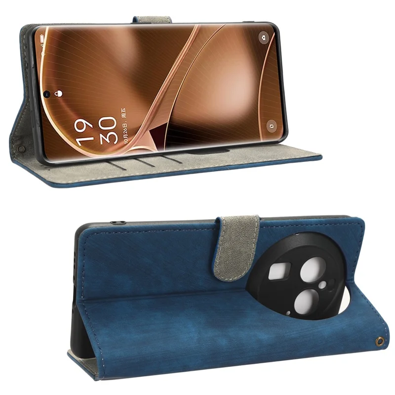 For Oppo Find X6 Pro PU Leather Phone Cover RFID Blocking Wallet Stand Case with Strap - Blue
