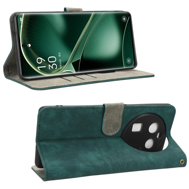 For Oppo Find X6 Shockproof Phone Cover PU Leather RFID Blocking Wallet Stand Case with Strap - Green