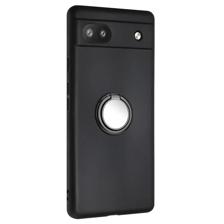 Pour Google Pixel 6a Matte Texture Flexible TPU Phone Case Ring Kickstand Cover Support Car Magnet Mount - Noir