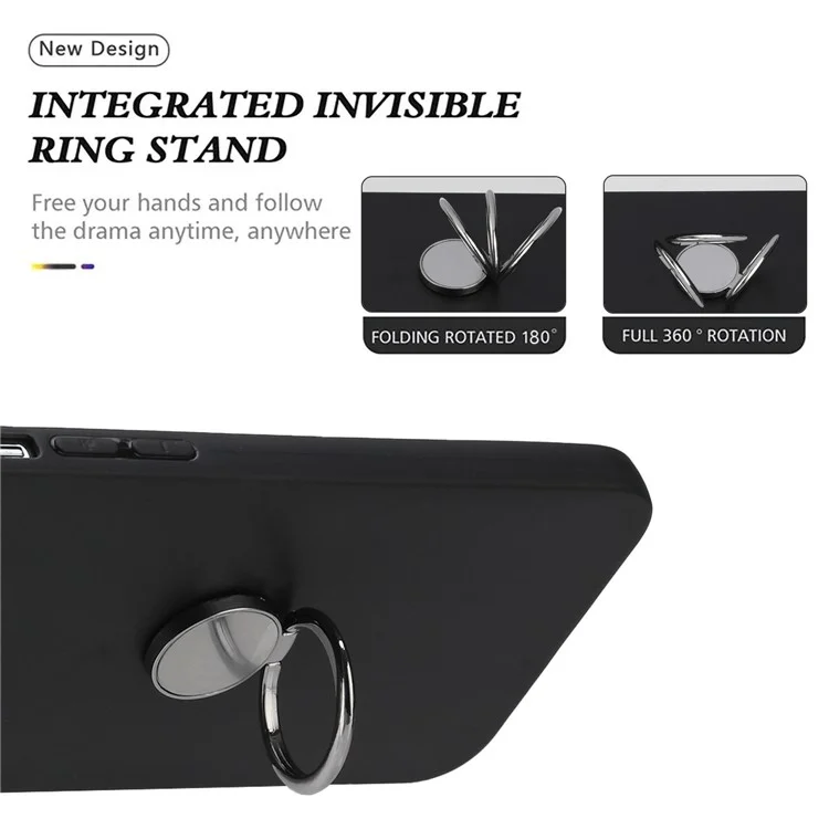 Pour Google Pixel 6a Matte Texture Flexible TPU Phone Case Ring Kickstand Cover Support Car Magnet Mount - Noir