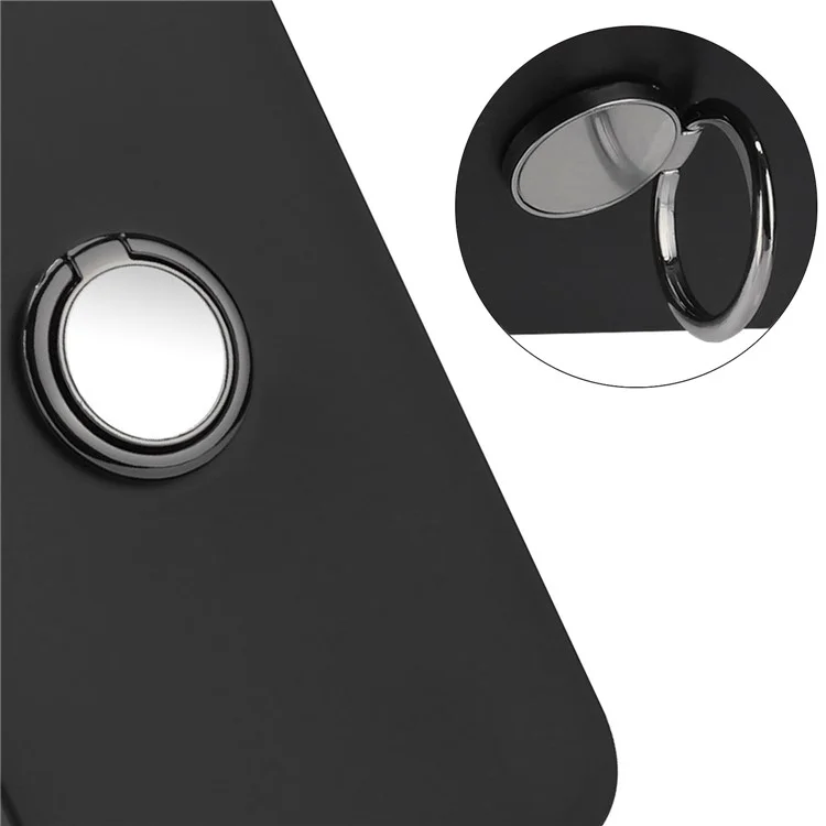 Pour Google Pixel 6a Matte Texture Flexible TPU Phone Case Ring Kickstand Cover Support Car Magnet Mount - Noir