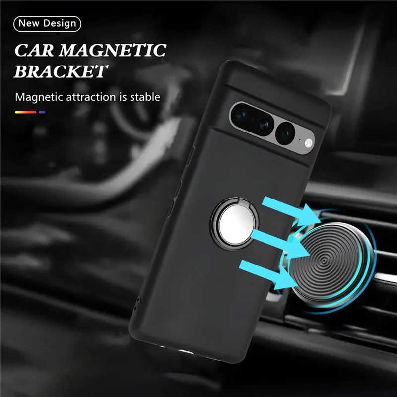 Per Google Pixel 7 Pro 5G Protezione posteriore TPU Cover in Custodia per telefono con supporto ad anello - Nero