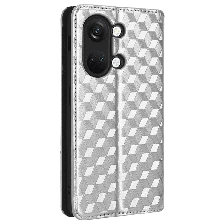 Pour OnePlus Nord 3 5G / Ace 2V Imprinted Rhombus Pattern PU Leather Phone Cover Stand Phone Wallet Case - Silver