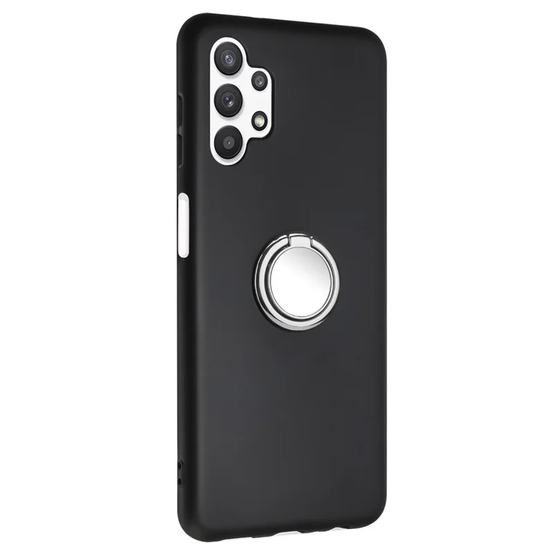 Matte Phone Cover for Samsung Galaxy A32 4G (EU Version) Drop-proof Mirror-like Ring Kickstand TPU Case - Silver