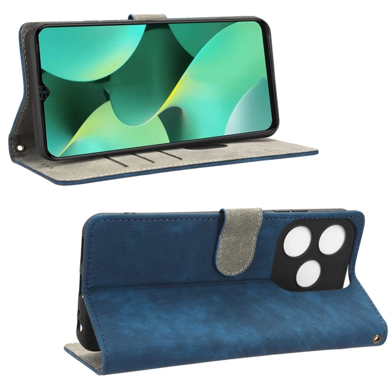 For TECNO Spark 10C RFID Blocking Wallet Cover Phone Stand Case PU Leather Shell with Strap - Blue