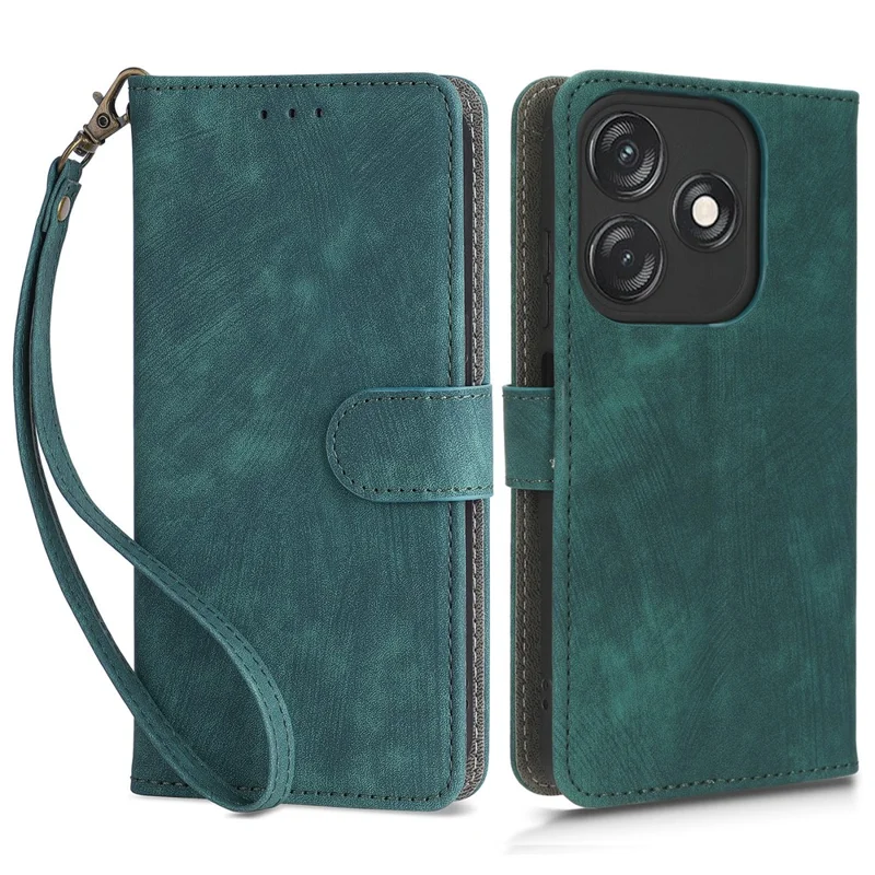 For TECNO Spark 10C RFID Blocking Wallet Cover Phone Stand Case PU Leather Shell with Strap - Green