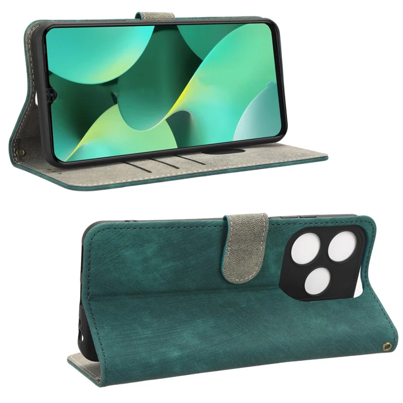 For TECNO Spark 10C RFID Blocking Wallet Cover Phone Stand Case PU Leather Shell with Strap - Green