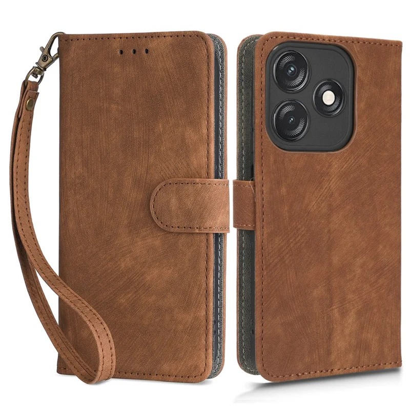 Til TECNO Spark 10C RFID-blokerende wallet-cover med støttestativ, PU-læderet skal med rem - Brun