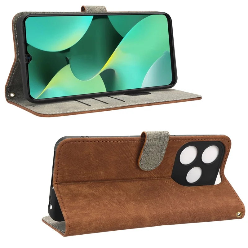 Til TECNO Spark 10C RFID-blokerende wallet-cover med støttestativ, PU-læderet skal med rem - Brun