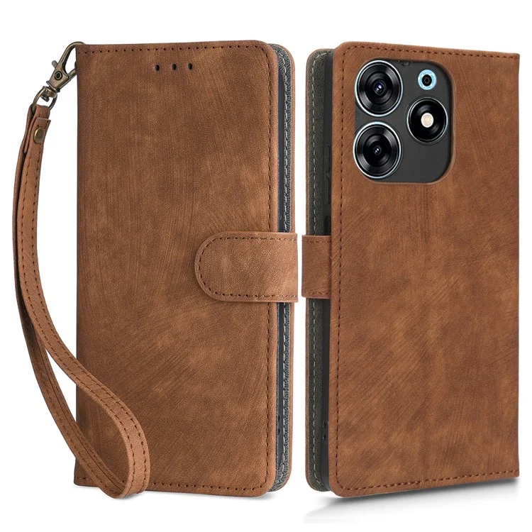 Para TECNO Spark 10 Pro KI7 Capa de Telefone Móvel Stand Case PU Leather RFID Blocking Wallet com Alça - Marrom