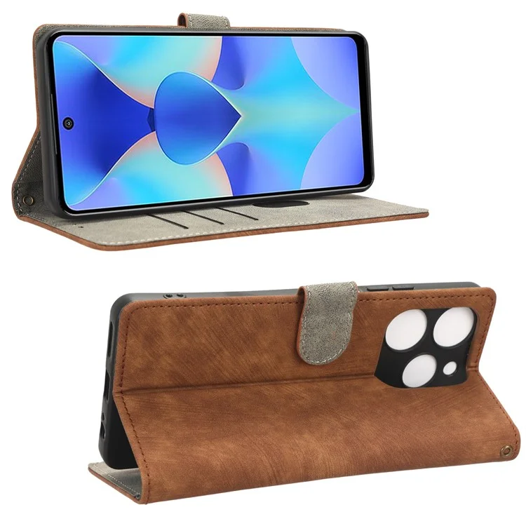 Para TECNO Spark 10 Pro KI7 Capa de Telefone Móvel Stand Case PU Leather RFID Blocking Wallet com Alça - Marrom