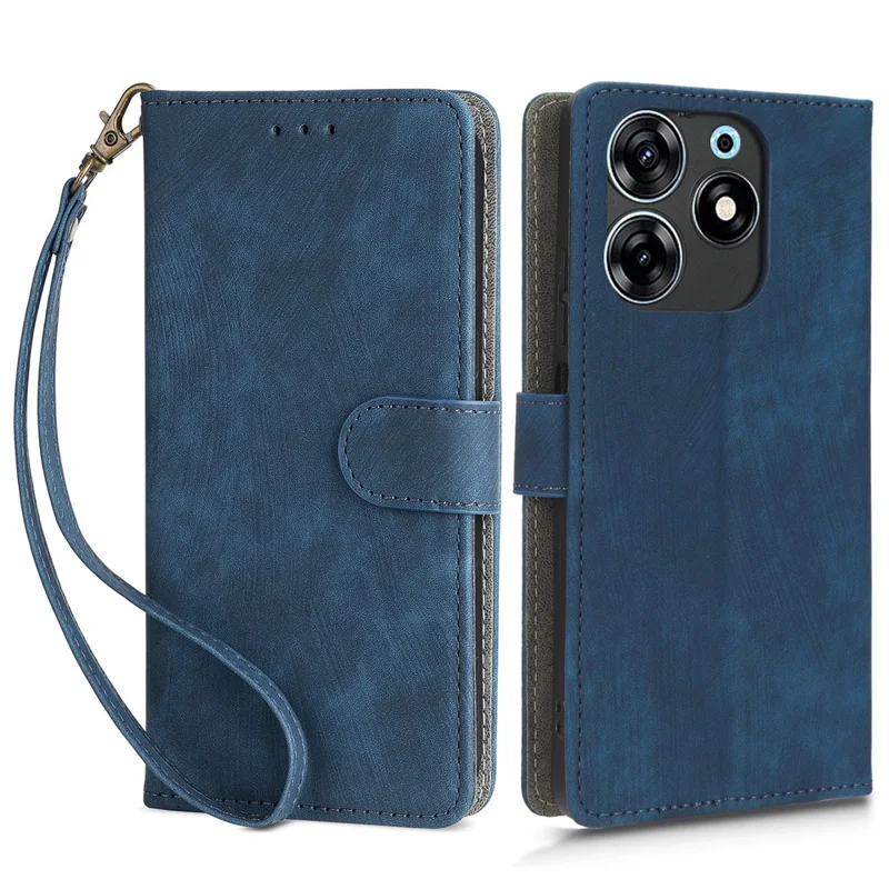 For TECNO Spark 10 Pro KI7 Mobile Phone Cover Stand Case PU Leather RFID Blocking Wallet with Strap - Blue