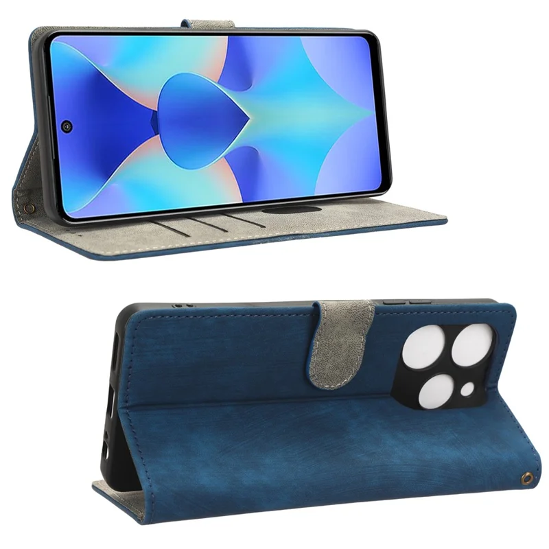 For TECNO Spark 10 Pro KI7 Mobile Phone Cover Stand Case PU Leather RFID Blocking Wallet with Strap - Blue