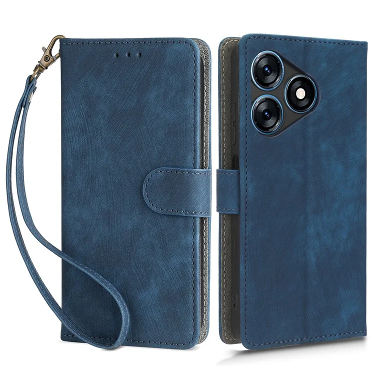 Funda de cartera con bloqueo RFID para TECNO Spark 10, soporte para teléfono Funda de teléfono celular de cuero PU antiarañazos con correa - Azul