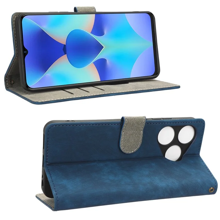 Funda de cartera con bloqueo RFID para TECNO Spark 10, soporte para teléfono Funda de teléfono celular de cuero PU antiarañazos con correa - Azul