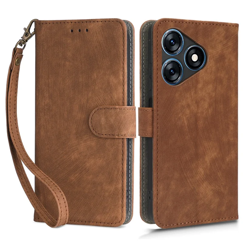 RFID Blocking Wallet Cover for TECNO Spark 10 , Phone Stand Anti-Scratch PU Leather Cell Phone Case with Strap - Brown