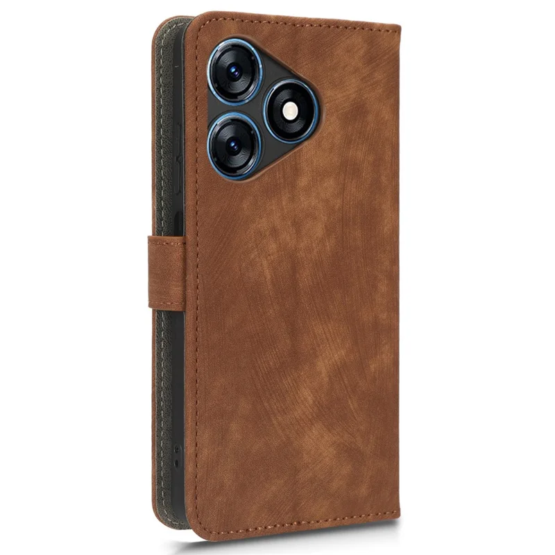 RFID Blocking Wallet Cover for TECNO Spark 10 , Phone Stand Anti-Scratch PU Leather Cell Phone Case with Strap - Brown