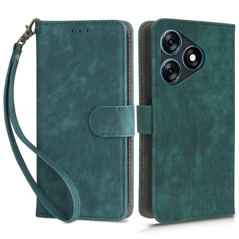 RFID Blocking Wallet Cover for TECNO Spark 10 , Phone Stand Anti-Scratch PU Leather Cell Phone Case with Strap - Green