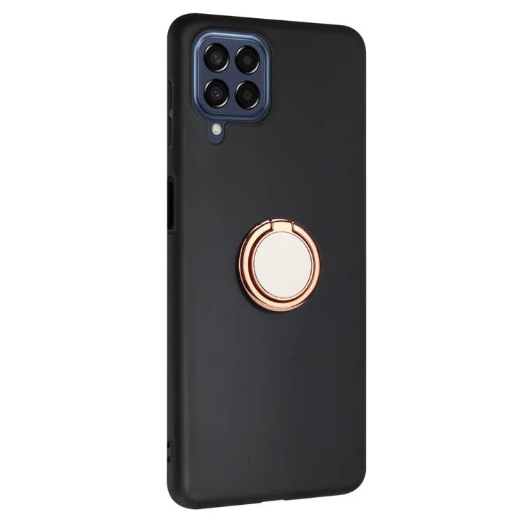 Matte Phone Case for Samsung Galaxy A12 / M12 Fall-proof TPU Back Cover with Ring Kickstand - Rose Gold
