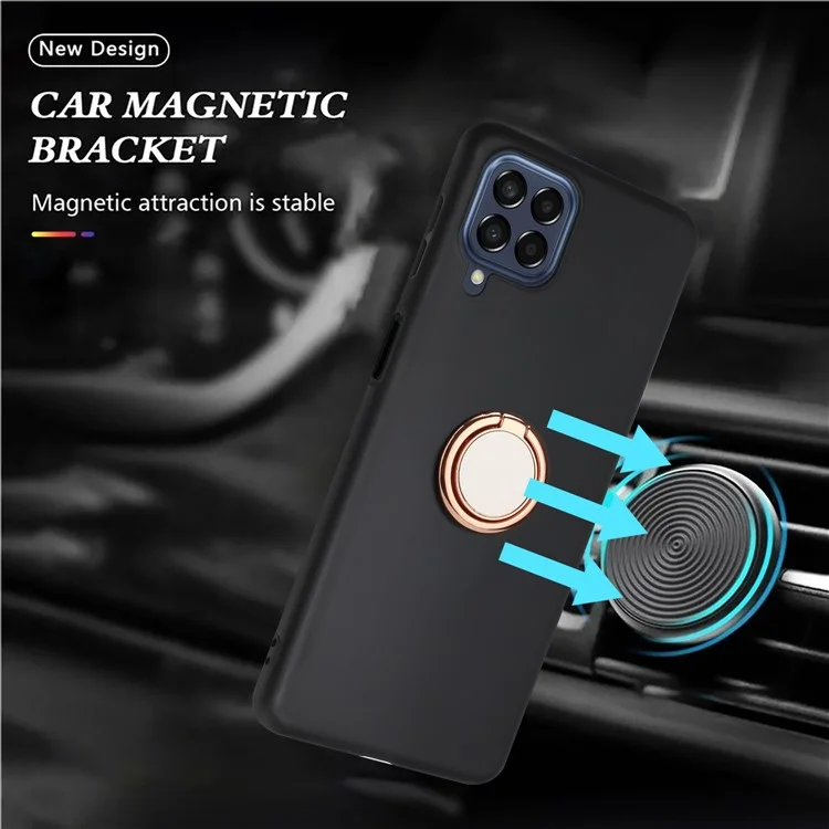 Matte Phone Case for Samsung Galaxy A12 / M12 Fall-proof TPU Back Cover with Ring Kickstand - Rose Gold